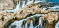 Aerial view of the Dhuandhar Falls are located onÃÂ Narmada RiverÃÂ inÃÂ Bhedaghat, Jabalpur, Madhyapradesh, India